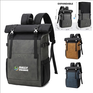 Roll Top Expandable PU Leather Travel Laptop Backpack